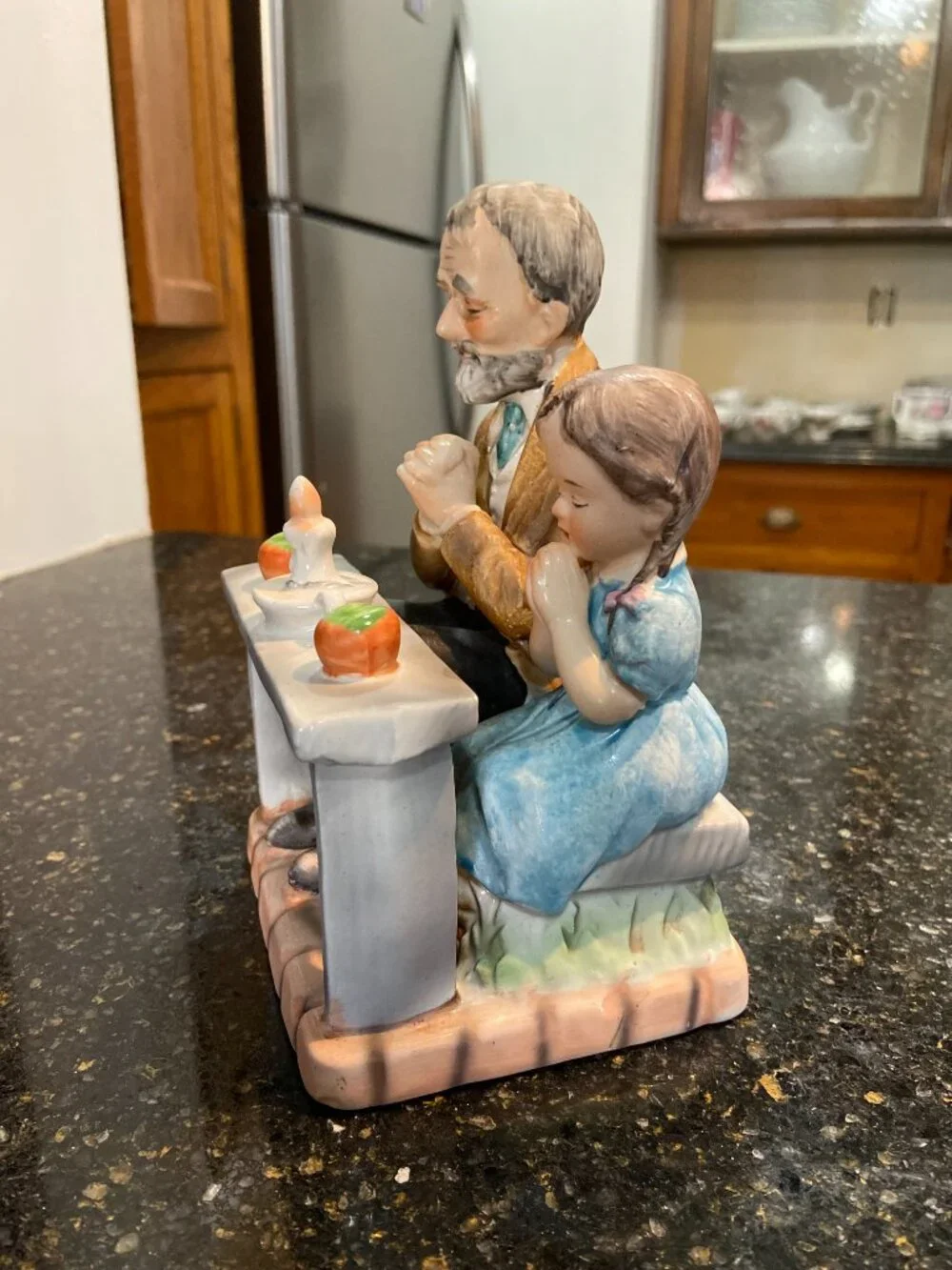 Vintage Norleans Japan Porcelain Old Man & Child Praying Figurine 7